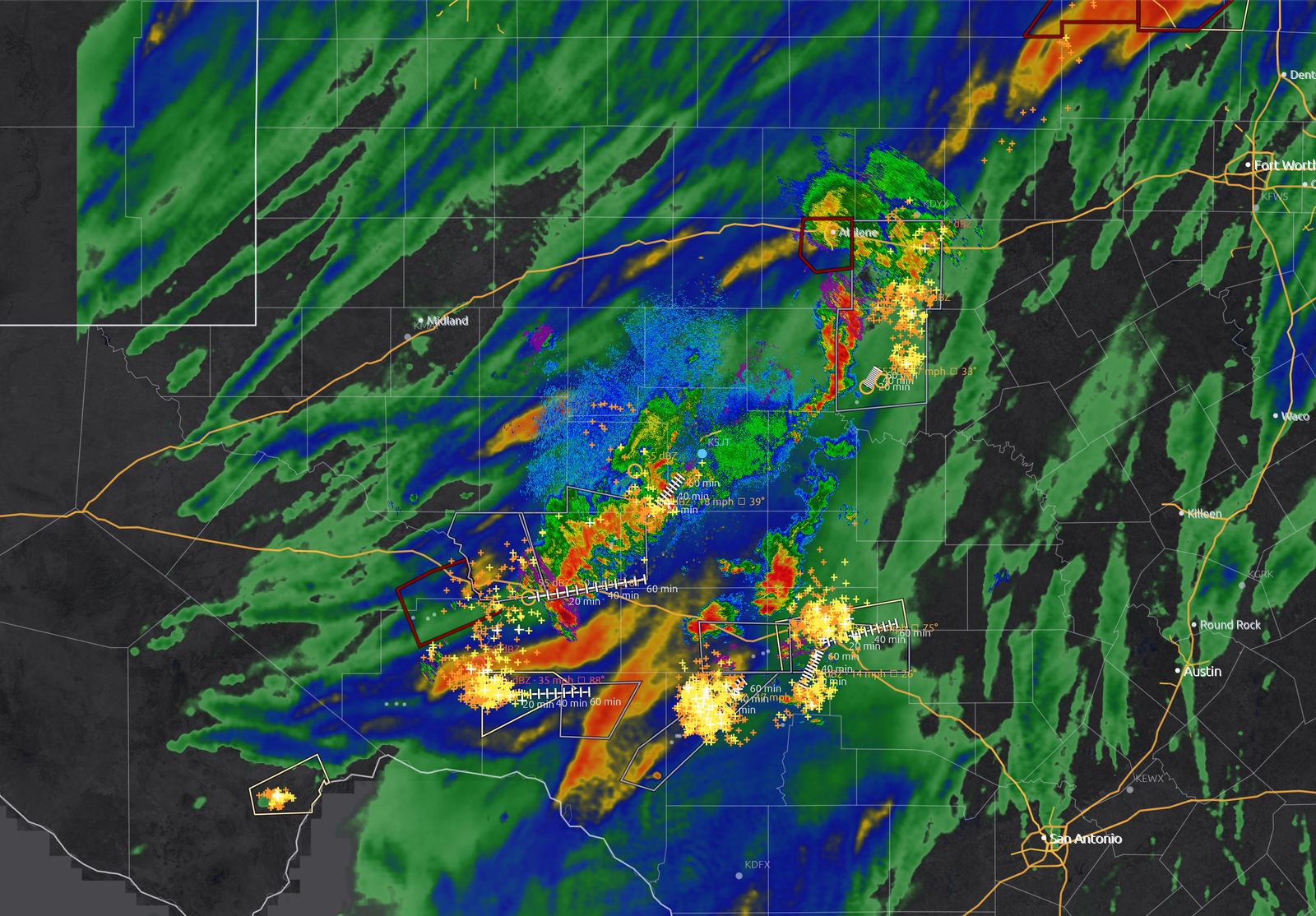24-hour radar-estimated rainfall totals over Texas