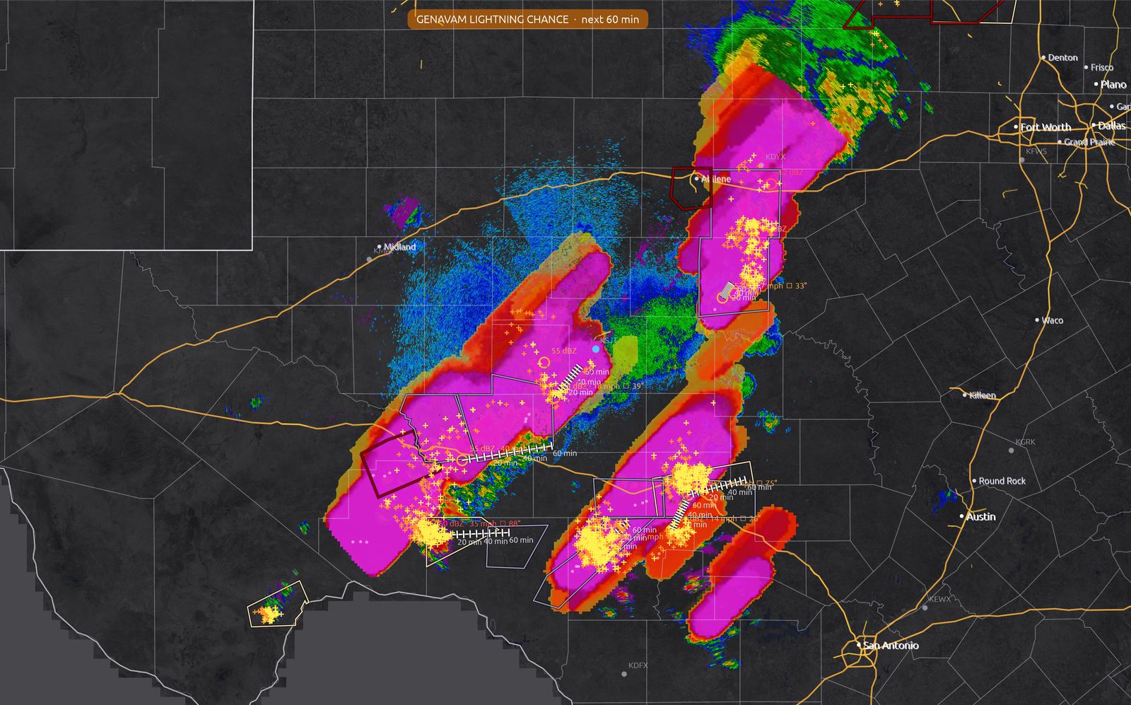 GenAvaM lightning chance forecast for the next 60 minutes