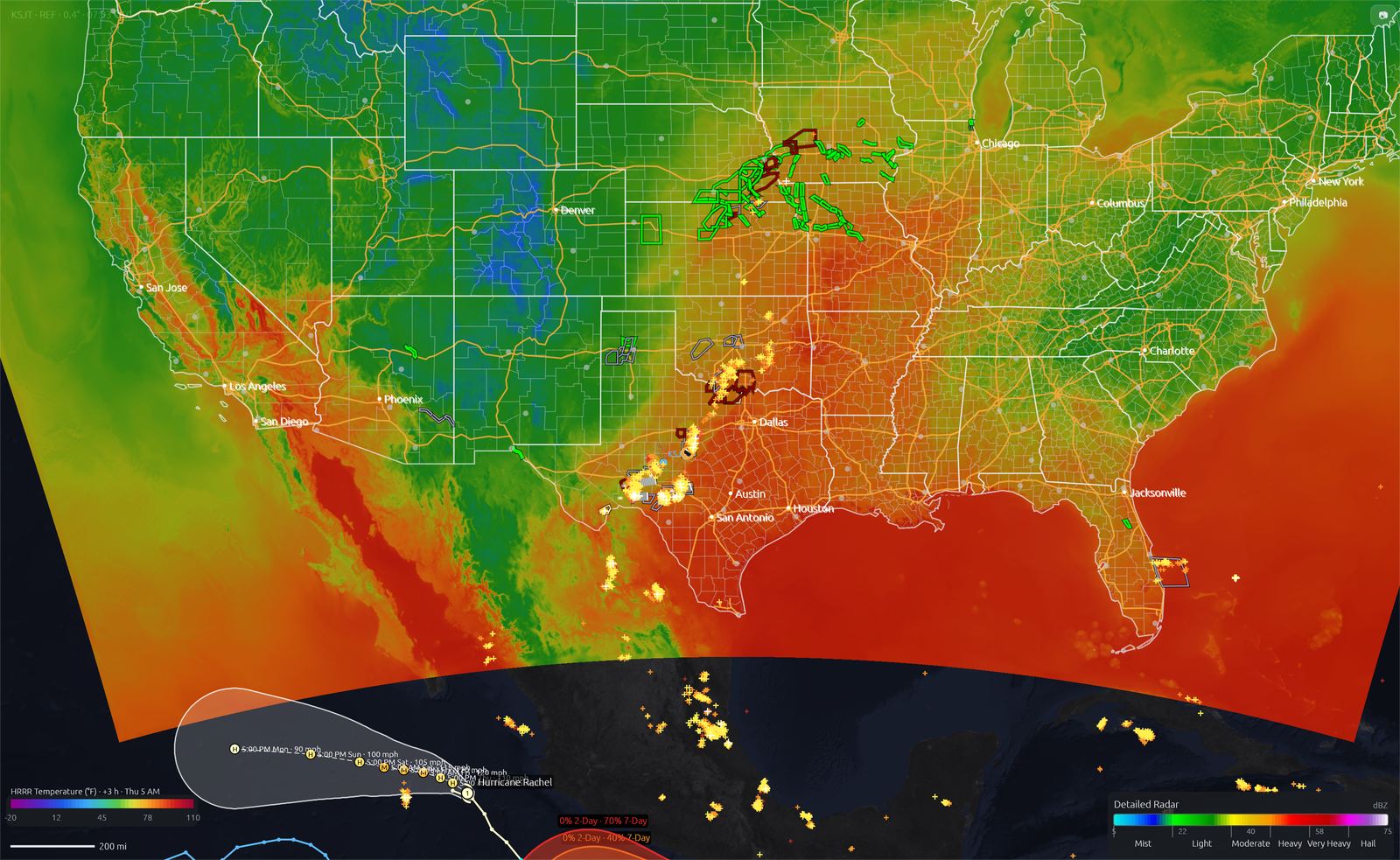 HRRR 2-meter temperature forecast map of the United States