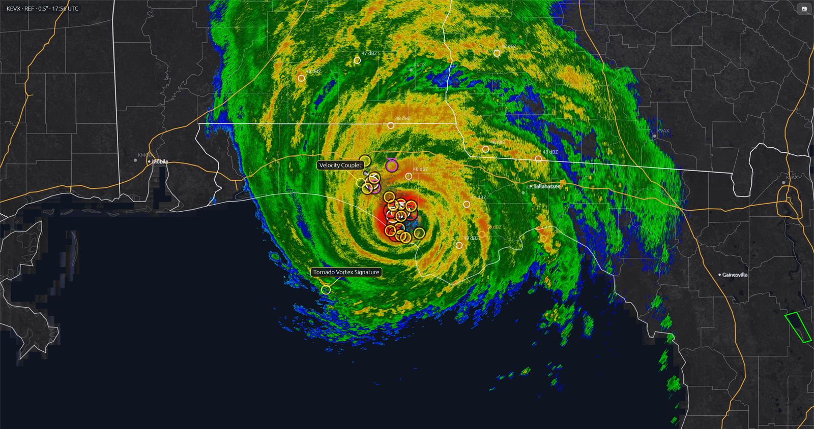 Archived radar of Hurricane Michael making landfall on the Florida Panhandle, October 10, 2018