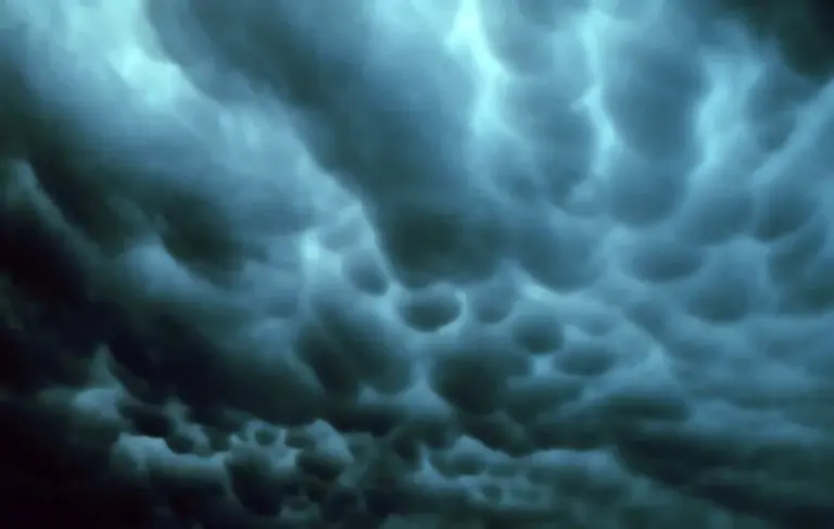 Mammatus: rounded pouches hanging beneath a thunderstorm anvil