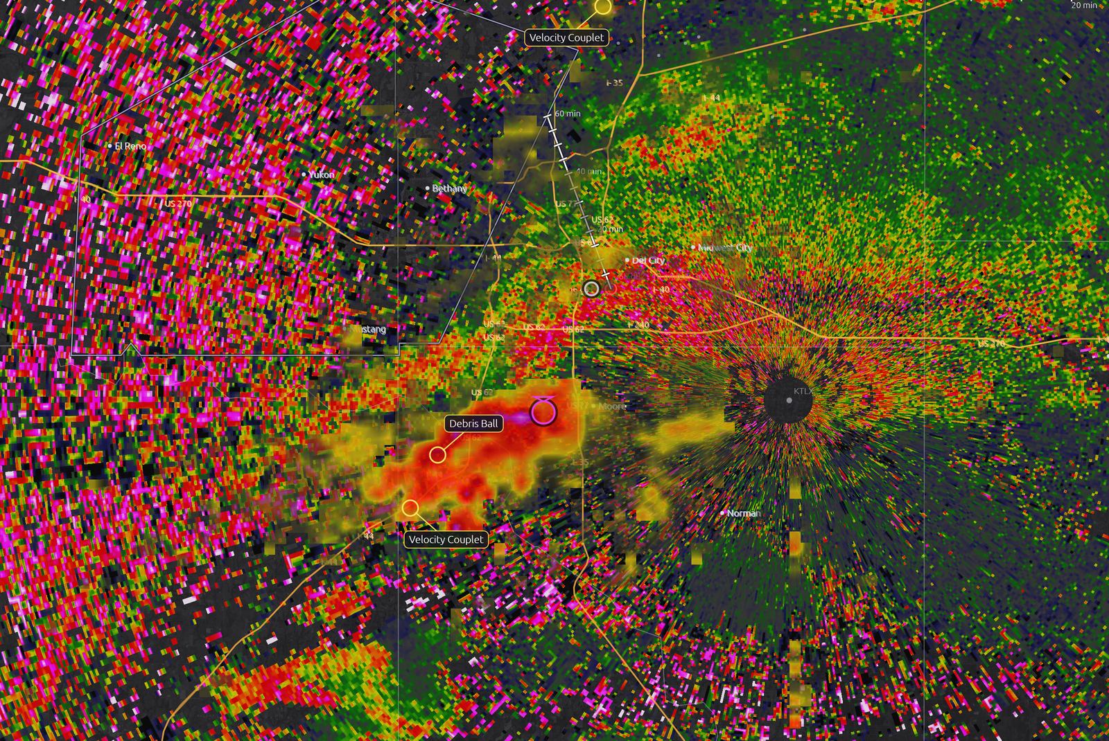Differential reflectivity Drop Shape view of the Moore, Oklahoma supercell