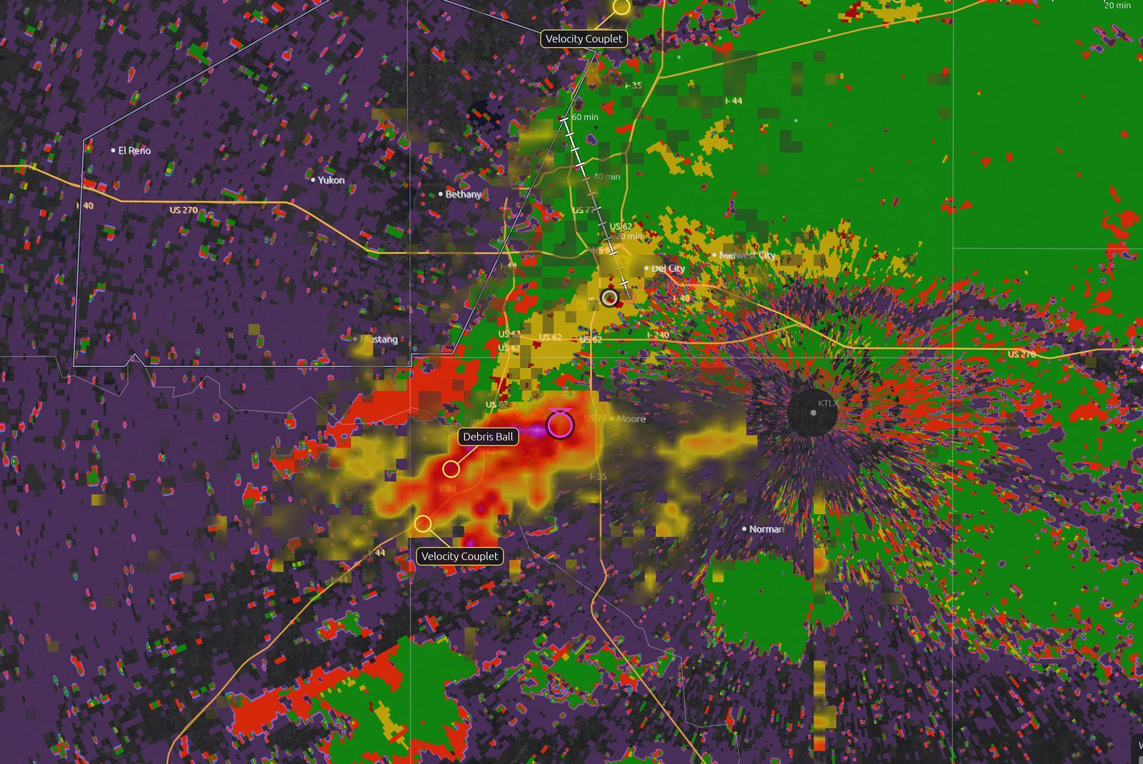 What's Falling hydrometeor classification of the Moore supercell: rain, hail and debris