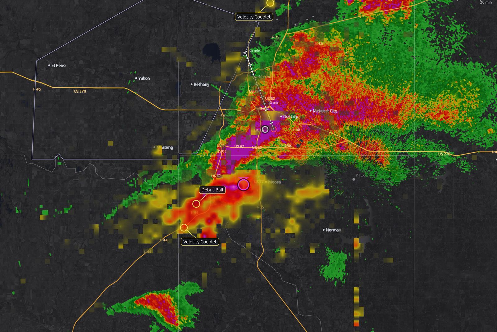Rain Rate view estimating rainfall intensity in the Moore supercell