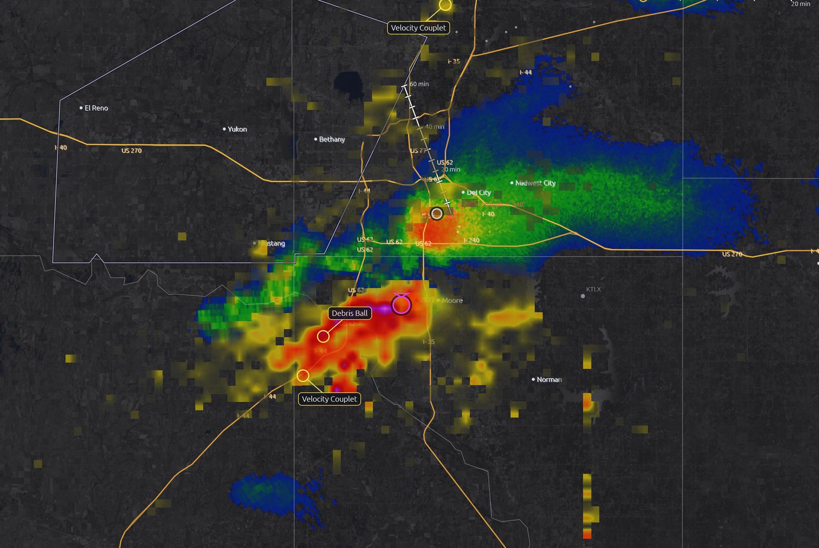 Vertically integrated liquid Water Load view of the Moore storm core